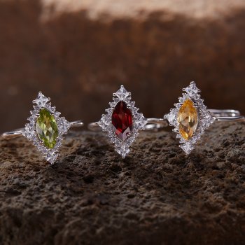 S925 Sterling Silver Marquise Cut Ring With Natural Gemstones